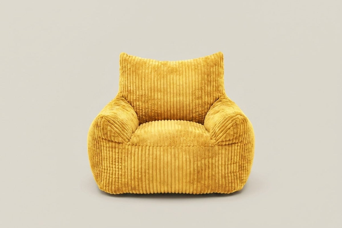 Pola, fauteuil pouf en velours côtelé, coloris moutarde