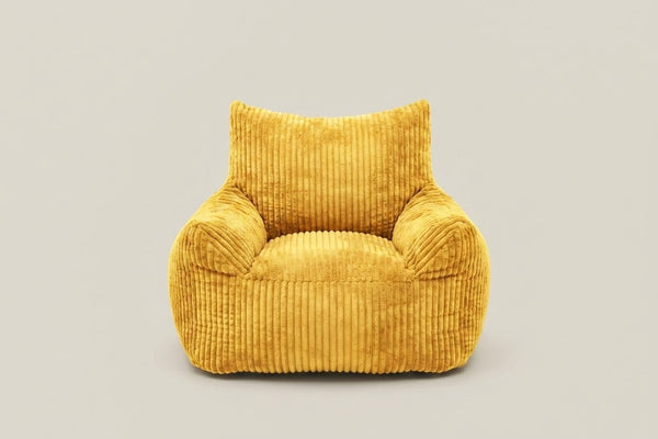 Pola, fauteuil pouf en velours côtelé, coloris moutarde
