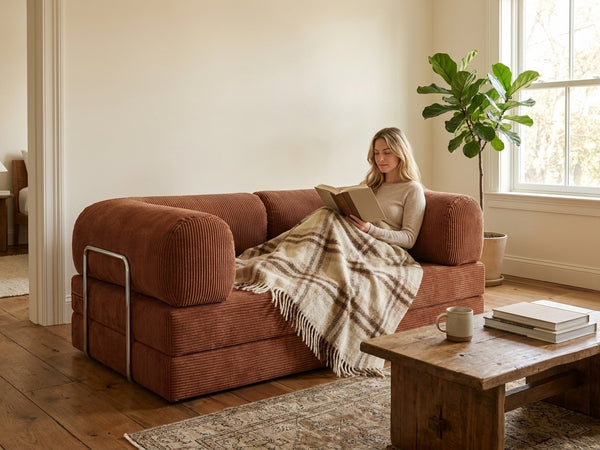 NORA canapé convertible terracotta ambiance lecture