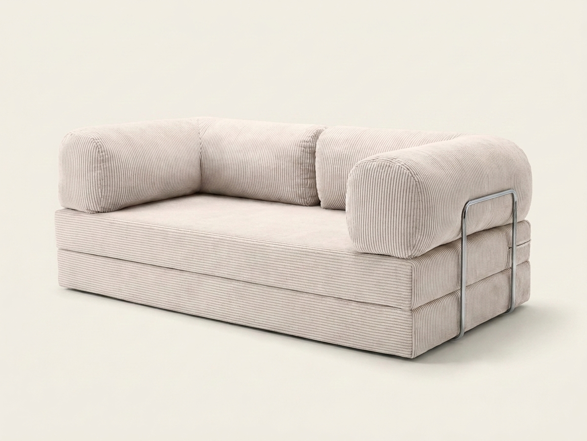Nora, canapé convertible en velours côtelé, coloris blanc crème