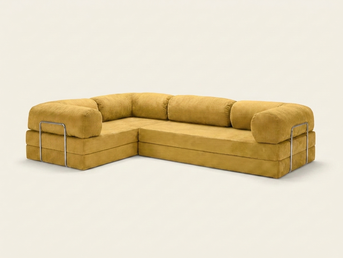 Nora Angle, canapé d'angle convertible en velours côtelé, coloris jaune