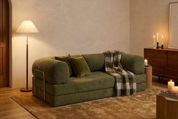 NORA · Canapé droit convertible velours côtelé · Kaki