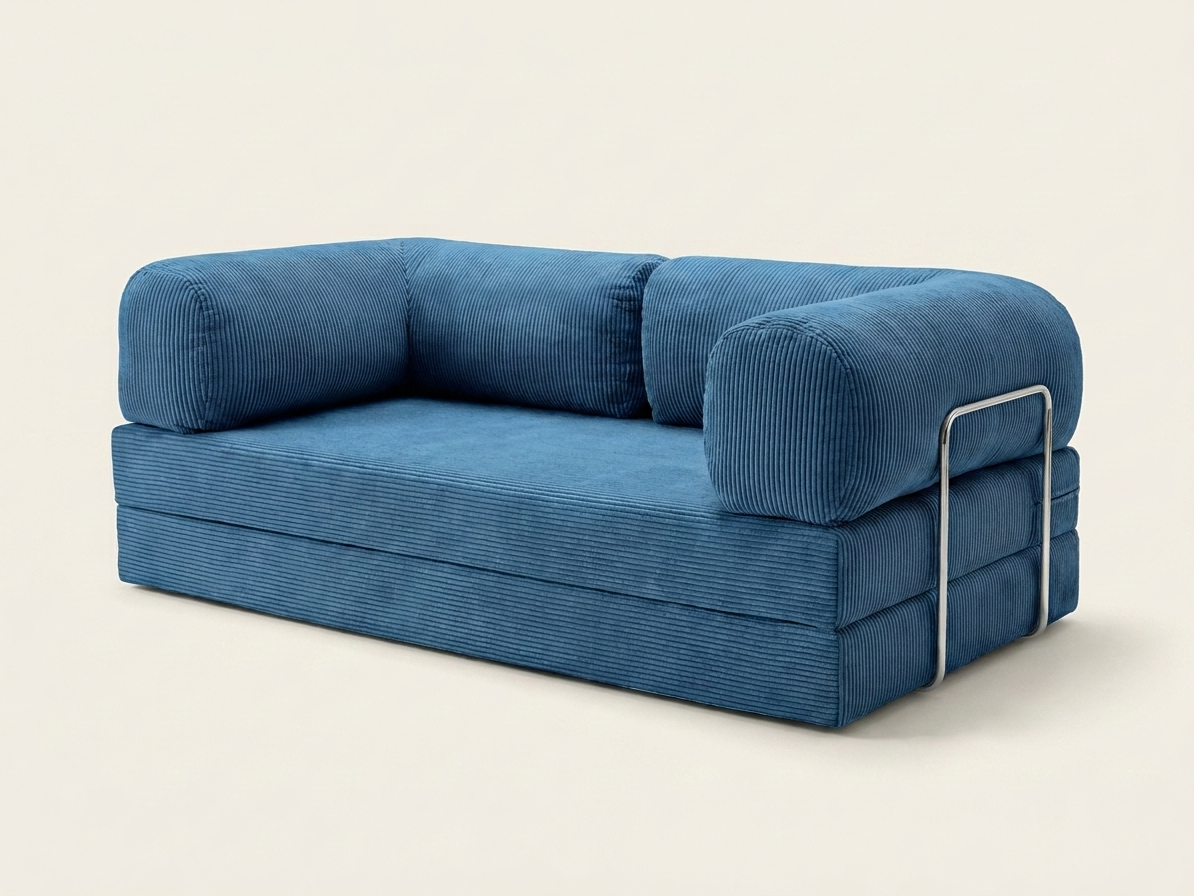 Nora, canapé convertible en velours côtelé, coloris bleu