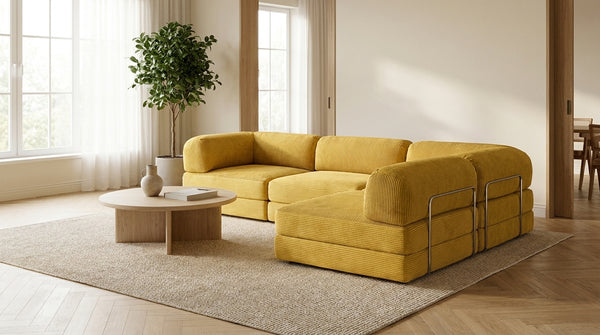 NORA GRAND · Grand canapé droit convertible velours côtelé · Jaune