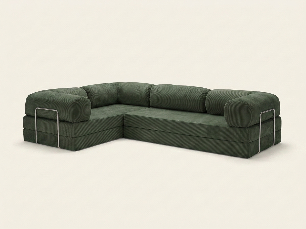 Nora Angle, canapé d'angle convertible en velours côtelé, coloris vert