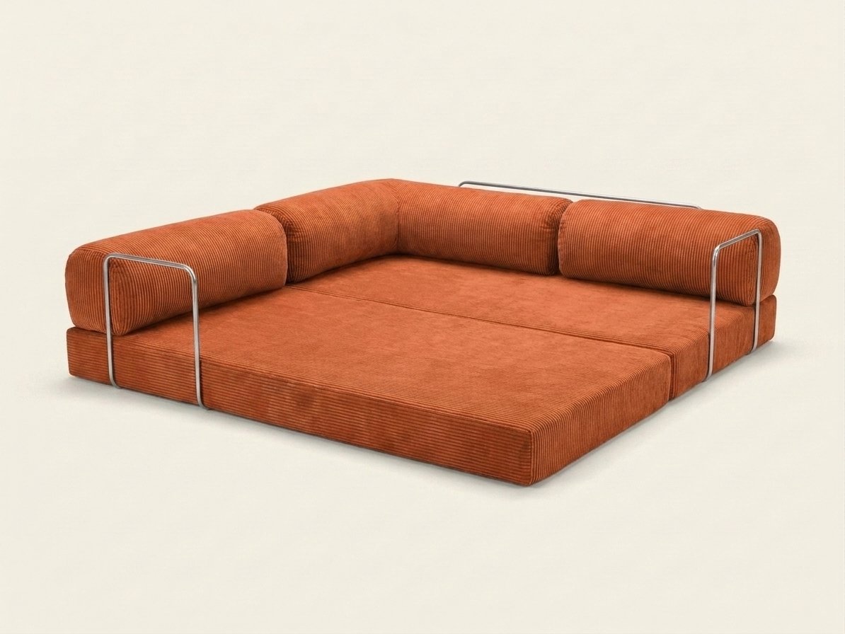 Nora Grand orange, déplié en couchage