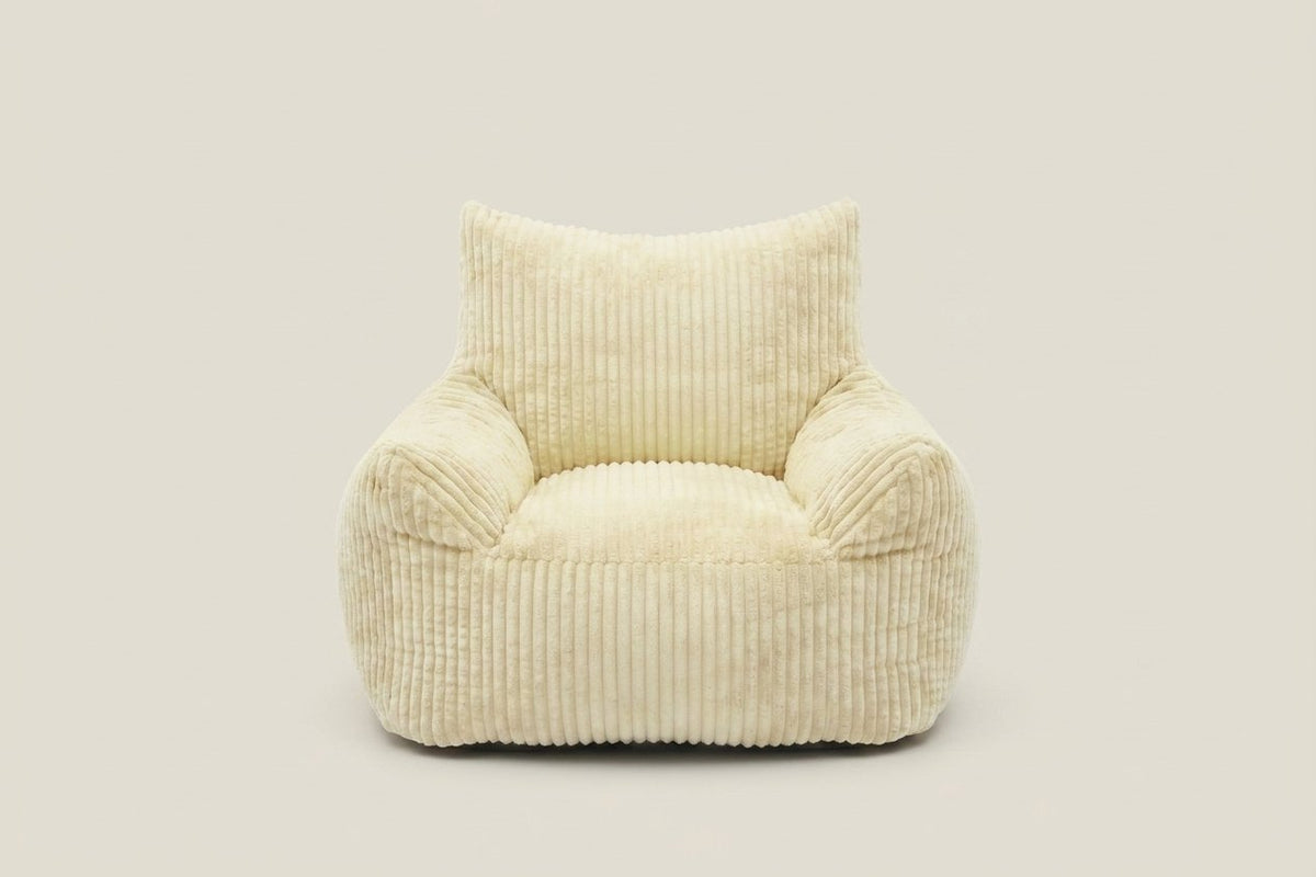 Pola, fauteuil pouf en velours côtelé, coloris blanc crème