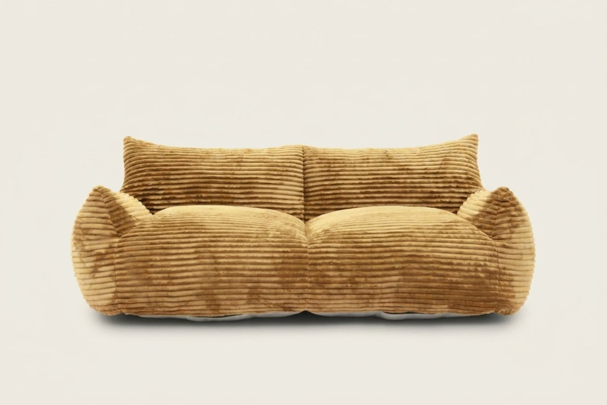 Pola Duo, canapé pouf 2 places en velours côtelé, coloris caramel
