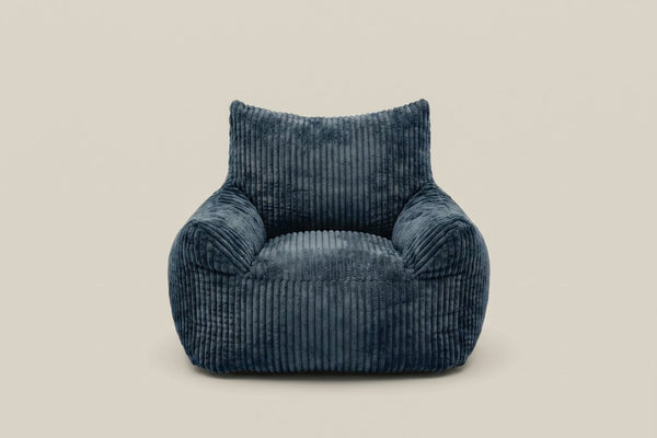 Pola, fauteuil pouf en velours côtelé, coloris bleu nuit