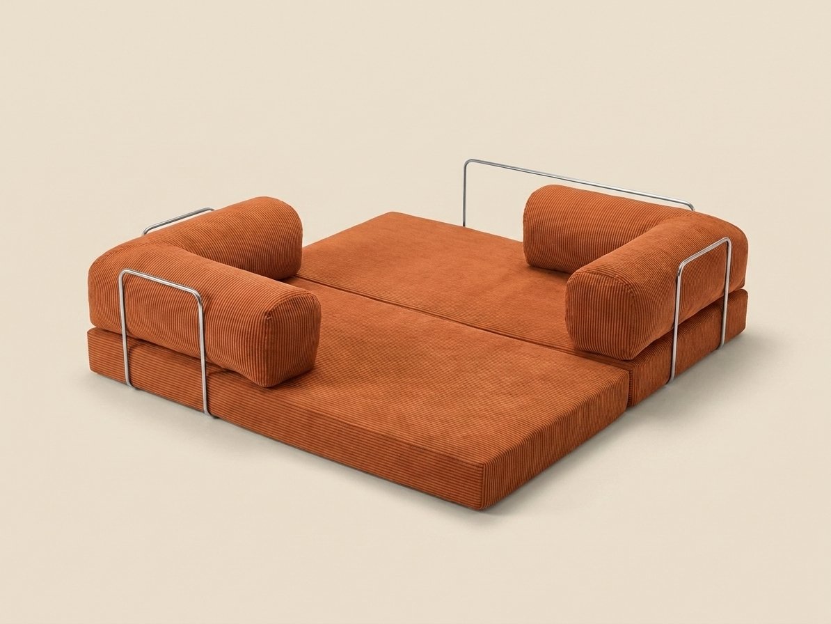 Nora orange, déplié en couchage