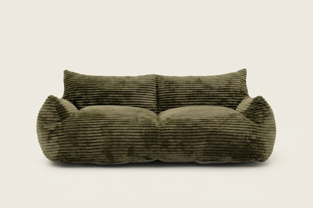 Pola Duo, canapé pouf 2 places en velours côtelé, coloris kaki