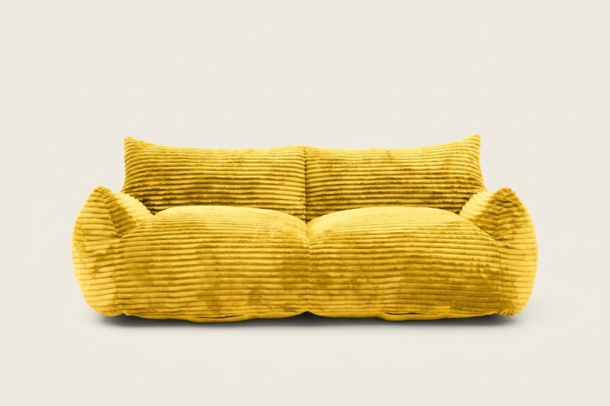 Pola Duo, canapé pouf 2 places en velours côtelé, coloris moutarde