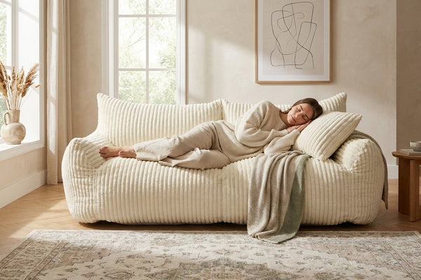 Sieste sur le canapé pouf Pola Duo blanc crème