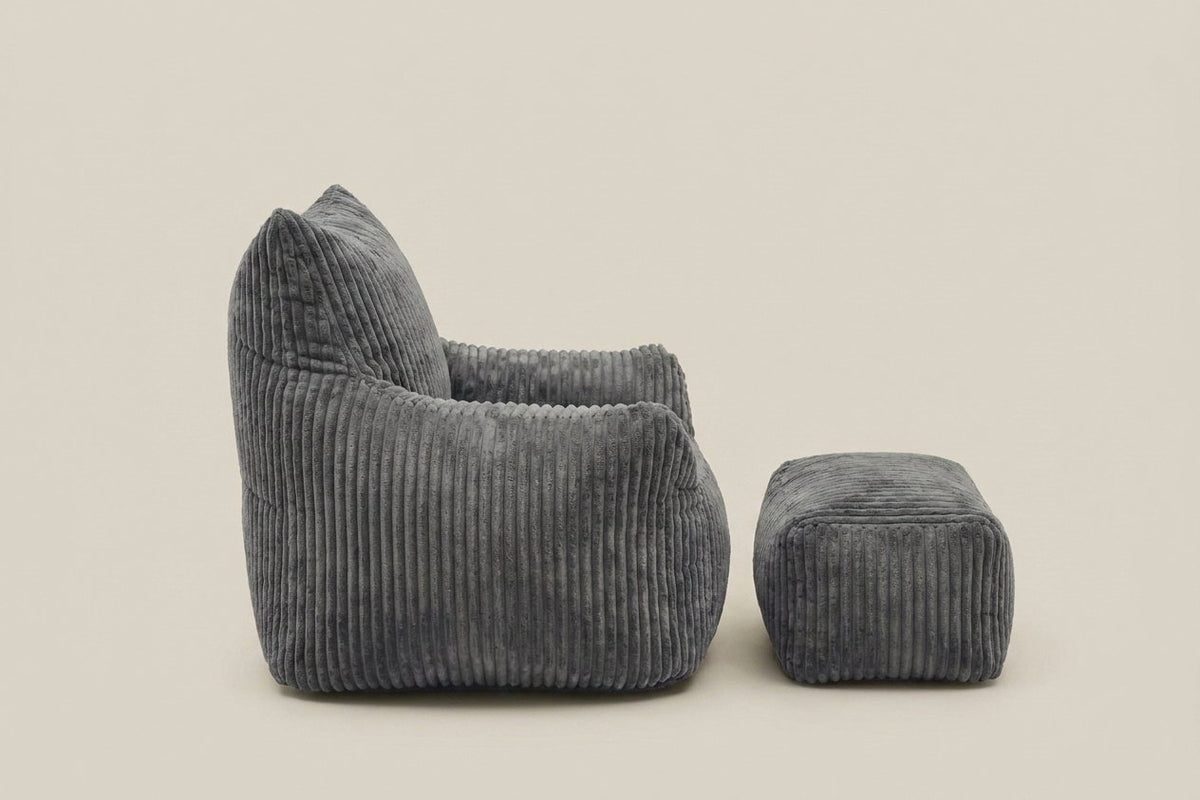 Pola gris anthracite avec ottoman, vue de profil