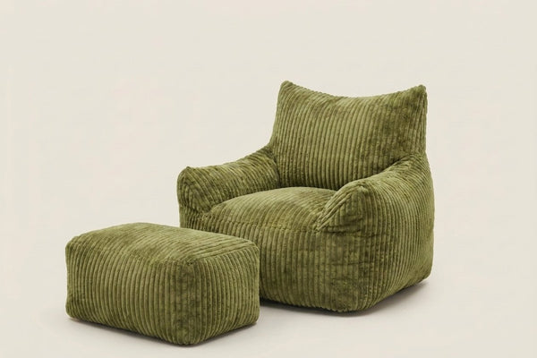 Pola vert amande avec ottoman, vue de trois-quarts