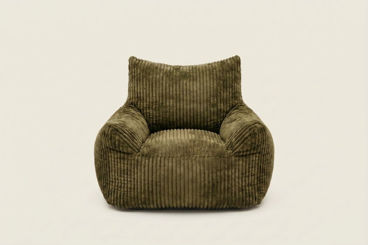 Pola, fauteuil pouf en velours côtelé, coloris kaki