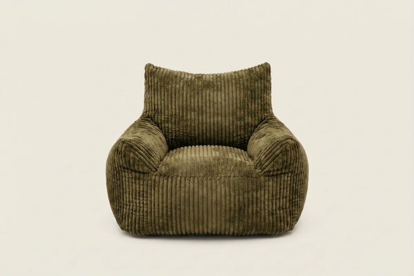 Pola, fauteuil pouf en velours côtelé, coloris kaki