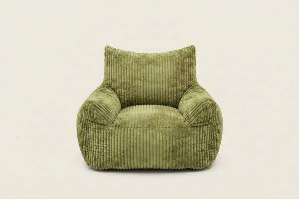 Pola, fauteuil pouf en velours côtelé, coloris vert amande