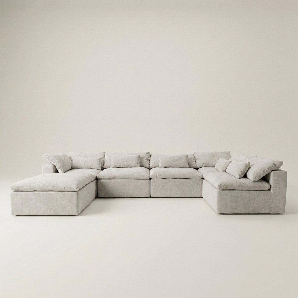 Vela 6 modules, canapé modulable en tissu Wind, coloris blanc crème