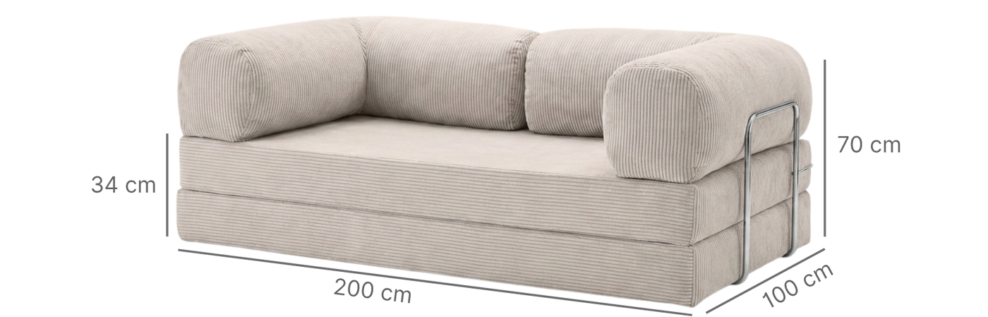 Dimensions NORA · Canapé droit convertible velours côtelé · Vert